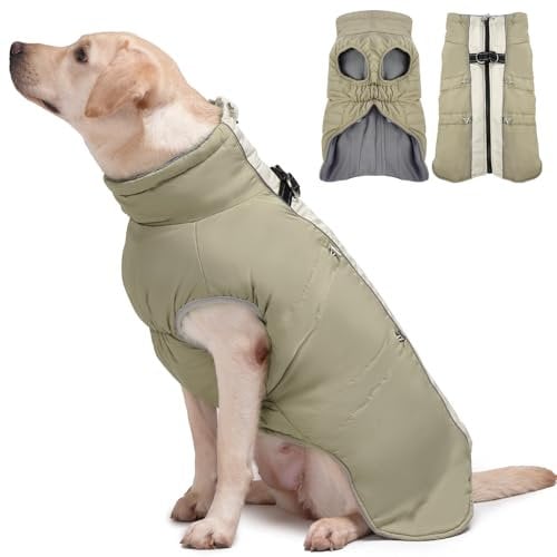 Katzinst Fleece Hundemantel Grosse Hunde, Winddicht Hundejacke mit Reißverschluss Hinten und Rollkragen, Perfekt für Kalte Wintertage, Hundemantel Labrador, Dobermann, Aprikose, 2XL