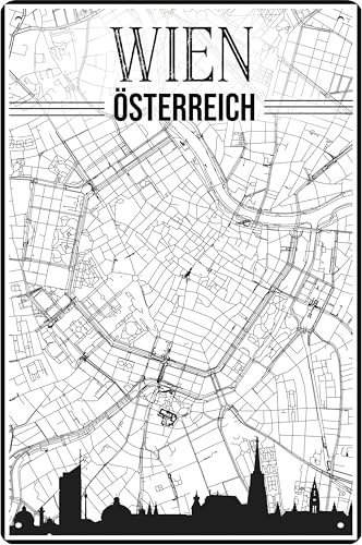 30 x 20 cm Blechschild, Retro, Vintage Reise und Souvenir Schild, Stadtplan Deko (Wien)