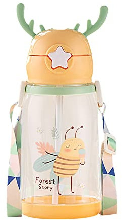 Generisch Trinkflasche BPA-frei Trinkbecher mit Strohhalm & Deckel Auslaufsichere Wasserflasche Sling Wasserflasche für Fitness, Büro, Schule, Yoga, Outdoor