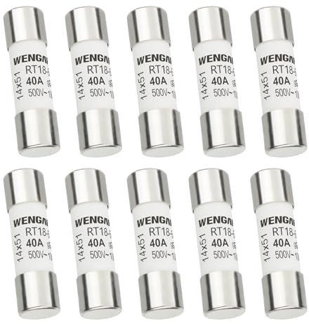 Wengart Fusible cilíndrico de cerámica CA RT18-63 (RO16), CA500V 40A 100kA, 10 unidades, 14x51 mm, adecuado para electrodomésticos, instalaciones industriales, edificios eléctricos