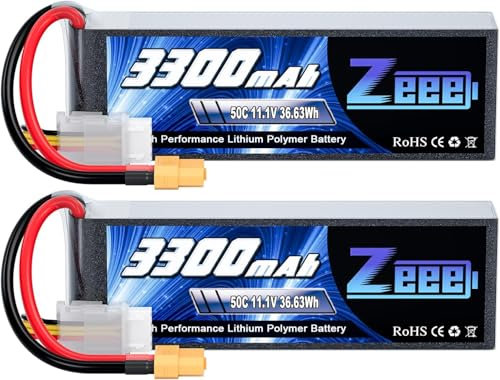 Zeee 3S Lipo 3300mAh 11,1V 50C RC Akku mit XT60 Stecker RC Batterie für RC Auto, RC Flugzeug, RC Hubschrauber, RC Hobby (2 Stück)