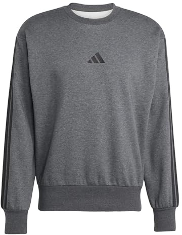 adidas Men's Essential Three Stripes Fleece Sweatshirt, dark grey heather/black, XL