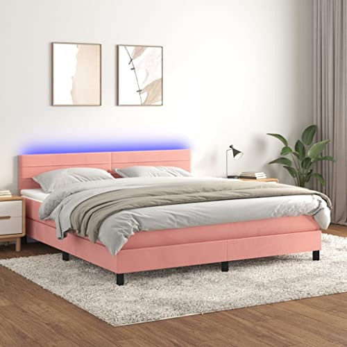 Willood Boxspringbett mit Matratze LED Rosa 180x200cm Polsterbett Bett Einzelbett Bettrahmen Bettgestell Lattenrost Hotelbett Schlafzimmerbett Samt Stil3