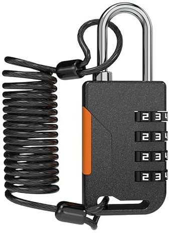 UP Security Ski Lock, 4 Digit Combination Padlock with Retractable Cable (36in/91cm), Combo Cable Lock for Snowboard, Travel Luggage, Suitcases, Backpack, Bike, Fridge Door, Gym Locker (Black)