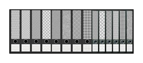 14er Set breite & schmale Ordnerrücken Pattern Black and White File Art Ordner Etiketten 2403 2404 2405 a