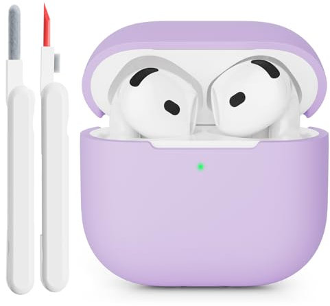 KOKOKA Silikonhülle Kompatibel mit AirPods 4 2024 Hülle Case, Front-LED Sichtbar, Stoßfeste Weiches Silikon Schutzhülle Case für AirPods 4. Generation mit Reinigungsset, Lavender
