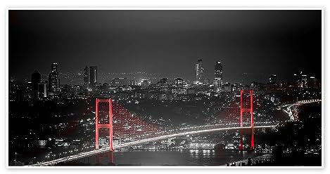 Posterlounge Bosporus Brücke bei Nacht - color Key rot (Istanbul, Türkei) Poster von gn fotografie 80 x 40 cm Wandbilder Wanddeko
