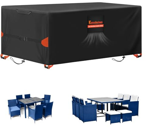 Kovshuiwe Fundas para muebles de jardín, 160 x 100 x 74 cm, impermeables, fundas de mesa 420D de tela Oxford resistente, cubierta de ratán resistente al viento, anti-UV para patio, exterior