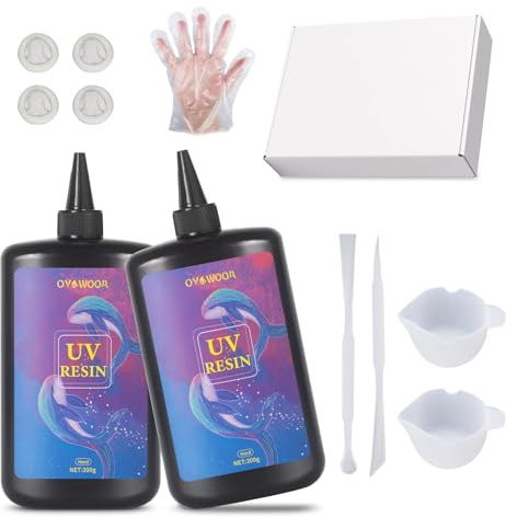OYOWOOA Resina UV para velas DIY, posavasos para velas, 600 g, cristal de resina epoxi, transparente, juego de manualidades, resina endurecida por rayos UV, pegamento con herramientas, silicona para