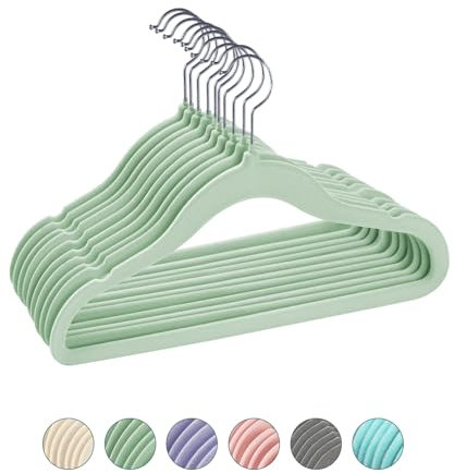 Generisch Kinderkleiderbügel 10 Stück, Samtbügel mit 360° Drehbaren Haken, Baby Kleiderbügel, Bügel Samt rutschfeste Platzsparende, Schöne Kleiderbügel für Kinder, Mintgrün