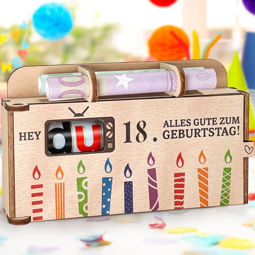 Hierein 18. Geldgeschenk Geburtstag, Geldgeschenke Verpackung Holz Duplo Schokoriegel Holz Geschenkbox, Personalisierte Geburtstagsgeschenk Geschenkideen zum 18 Geburtstag Junge Mädchen