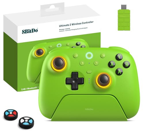 8BitDo Ultimate 2 Wireless Controller, Joystick TMR, Effetto Hall Commutabile/Trigger Tattili, Anello Fuoco RGB, 8Speed Wireless Tech 2.4G Gaming Controller con Dock Ricaric per PC/Android/Apple/Steam