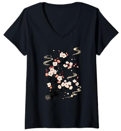 Femme Abricotier Japonais Prunier Chinois Fleur T-Shirt avec Col en V