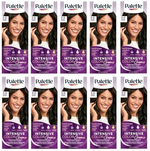(Pack de 10) Palette Intensive Color Cream 3-0 (N2) Dark Brown Hair Color – Caja completa – con hoja de instrucciones en inglés