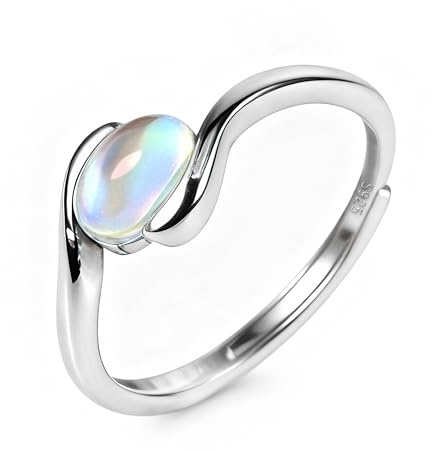 Anillos ajustables de piedra lunar para mujer, anillo de plata 925 hipoalergénico, anillo de estado de ánimo para aliviar la ansiedad, el mejor regalo para ella, regalo de joyería para el día de San
