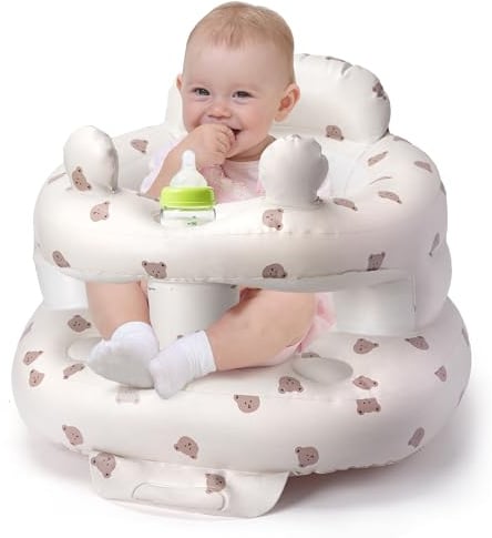 Siège bébé gonflable Zolirao avec pompe à air intégrée, chaise bébé portable 3-36 mois, soutien dos et nuque, sans BPA, facile à nettoyer, idéal voyage & apprentissage assis, motif ours