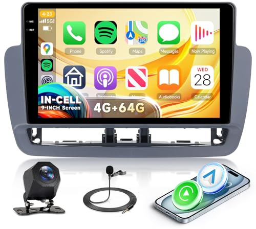 Rimoody 4G+64G Android Autoradio für Seat Ibiza 2012-2015 9 Zoll IN-Cell HD Wireless Carplay Autoradio mit Android Auto Navi GPS Mirror Link FM/RDS/EQ Bluetooth WiFi Lenkradsteuerung Rückfahrkamera