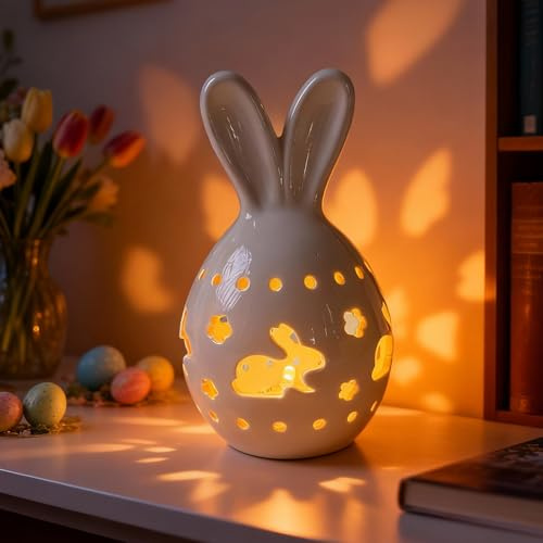 LED Ostereier Keramik, Osterdeko Ostereier mit LED Licht LED Osterei mit Beleuchtung Osterdeko Hase Porzellan ostereier Keramik Ostern Deko Hase Eier Nachtlicht Batteriebetrieben für Tischdeko