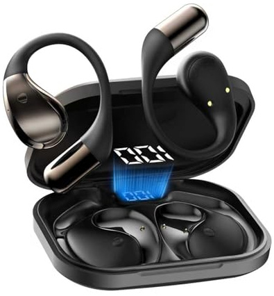 Conyat Bluetooth 6.0 Open-Ear Headphones with Mic, Adjustable Ear Hooks, Ultra-Comfort, Black