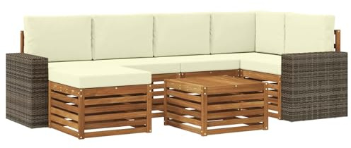 vidaXL Ecksofa Set mit Kissen 7 pcs Natur und Creme, Outdoorsofa, modernes Ecksofa-Set, Bequeme Gartenlounge, Terrassenplatz zum Entspannen
