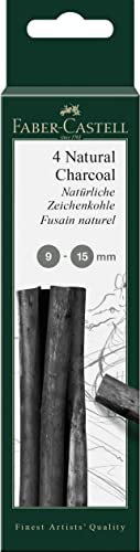 Faber-Castell 129498 - Carboncino, 4 carboncini naturali per disegno, diametro 9-15 mm