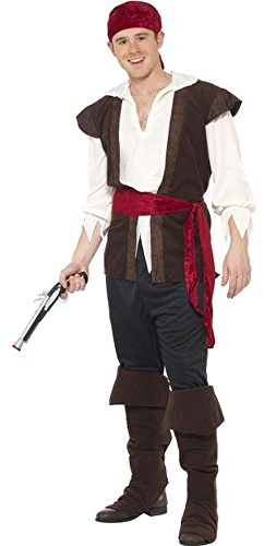 Smiffys, Herren Piratenkostüm, Kopftuch, Oberteil, Hose, Gürtel und Überstiefel, Größe: XL, 20469