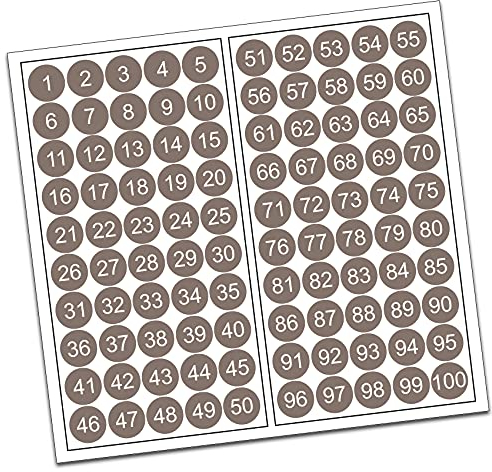 100 PVC Kreise nummeriert 1-100 15mm Klebepunkte von Finest-Folia Aufkleber Folie (R013 Braun)