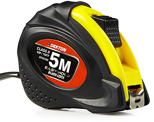 DEKTON DT55166 5m/16ft Pocket Tape Measure, Rubber Grip, locking mechanism, Metric&Imperial Scale
