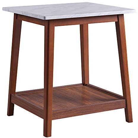 VERSANORA Teamson Home Kingston Wooden Side Table with Marble Effect Top, Accent End Table with Shelf, Square Coffee Table for Living Room, Lounge or Office