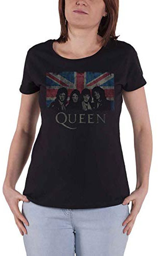 Queen T Shirt Union Jack Vintage Band Logo Official Womens Skinny Fit Black M