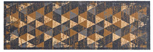 Rutschfester Teppich Wohnzimmer - Miabella Fußmatte innen - Küche Läufer Flur Schmutzfangmatte - Sauberlauf waschbar 50x150cm Dreiecke grau-braun