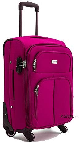 R.Leone Valigia da 1 pezzo Fino a Set 3 Trolley Espandibile grande, medio e bagaglio a mano 4 ruote in stoffa 214 (Fucsia, M Medio)