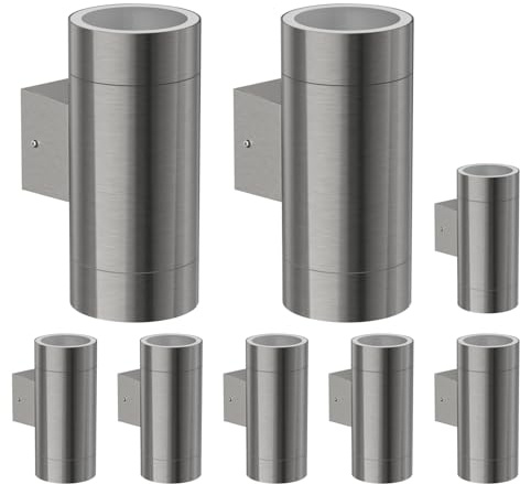 ledscom.de 8x Wandleuchte BIDO für außen, Aluminium, Up & Downlight inkl. 2 GX53 LED Lampen, je 509lm warmweiß