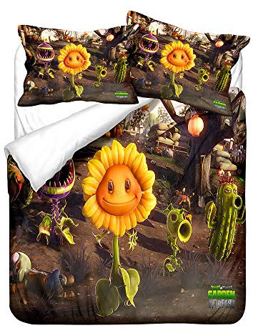 NICHIYO Plants vs. Zombies Bedding Set - Duvet Cover and Pillowcase, Microfiber, 3D Digital Print Three-Piece Bedding (3,King 220 * 240cm)