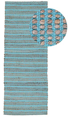 carpetfine Juteteppich Lara Läufer Türkis 75x300 cm | Moderner Teppich für Wohn- und Schlafzimmer