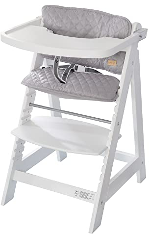 roba Bundle „roba Style” mitwachsender, weißer Treppenhochstuhl und silbergrauer Sitzverkleinerer