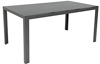 Bel-sol Esstisch Aluminium Glastisch und Gartentisch Schwarz Wetterfest für Outdoor und Indoor, B: 160 cm x T 90 cm x H 74 cm