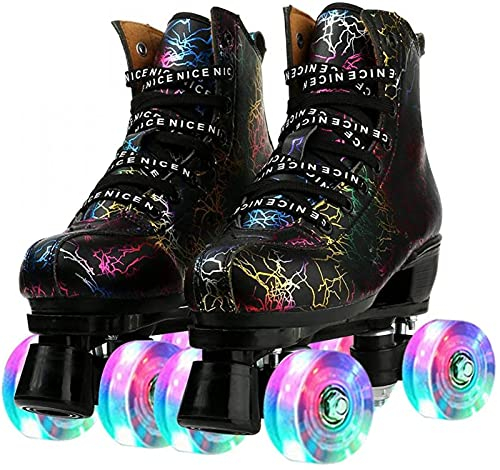 JianJud Rollschuhe Für Damen Und Herren Rindsleder High-Top-Schuhe Klassische Zweireihige Rollschuhe Vierrädrige Rollschuhe Für Herren Mädchen Unisex A1,44