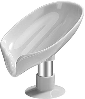 Giftik Porte-savon en forme de feuille auto-drainant, non perforé, facile à nettoyer, avec ventouse, convient pour douche, salle de bain, évier de cuisine (gris)
