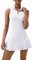 Tennis Dress for Women, Tennis Golf Dresses with Built in Shorts and Pockets for Sleeveless Workout Athletic Dresses, White, M