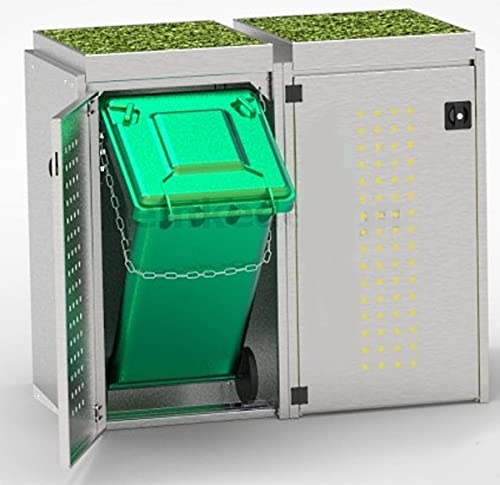 Mülltonnenbox für 2x120L Tonnen mit Pflanzenwanne, Edelstahl, Mülltonnenhaus