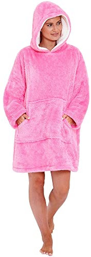 Just Essentials Womens Kids Soft Fleece Hoodie Wearable Blanket Oversized Sweatshirt UK Seller - Adults Fluffy Pink - One Size
