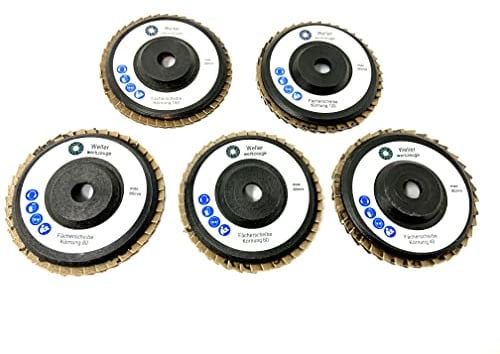 WELLERWERKZEUGE | 5er Set Fächerscheiben K:40/60/80/120/180 76x10mm passend für mini Akku Winkelschleifer wie Bosch GWS 10,8V 12V für Stahl Holz Kunststoff (5)