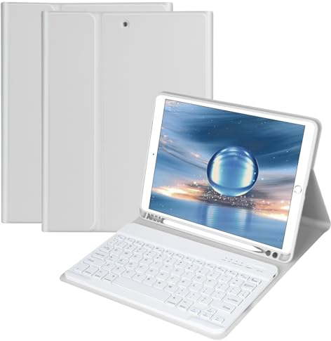 Keyboard Case for iPad 10.2 Inch 9th Gen 2021/iPad 8th Gen 2020/iPad 7th Gen 2019 /iPad Air 3rd 2019/iPad Pro 10.5 2017 Case with Magnetically Detachable Wireless Keyboard & Pen Holder(Light Grey)