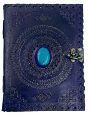OVERDOSE lila Mundra-Stein-Leder-Tagebuch – mit antikem Stein geprägtes handgefertigtes Rand-Papier gebundenes Tagebuch | Leder-Skizzenbuch Zeichnung notizbuch a5 Größe – 15 x 20 cm