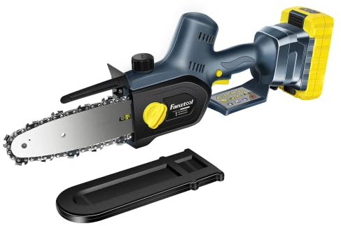 FANZTOOL Mini Kettensäge mit Akku 20 V,Kettensäge Akku mit Bürstenloser EC-Motor und Schnell Ladekabel,Leichtgewicht 1,8 kg, 3,600 rpm,Autoschmierung