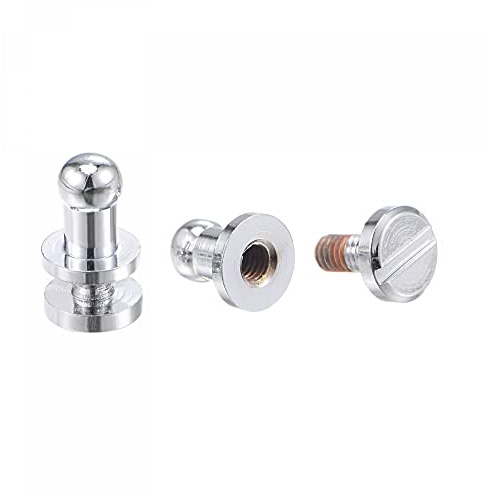 sourcing map 10 Set 4mm Solid Brass Round Head Stud Screw Rivets Post Fastener for DIY Leather Craft Belt Wallet Handbag Decoration Repairs, Silver Tone