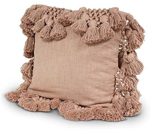 Zierkissen mit Quasten Handgewebt Taupe