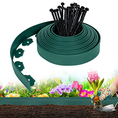 UISEBRT Bordure de Pelouse en Plastique 30m - Flexible Bordure de Jardin avec 90 Piquets d'ancrage Bordure de Gazon Décorative de Jardin, Vert