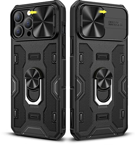 Doeshine Hülle für iPhone 13 & 12 Pro Max, Magnetisch Handyhülle mit Ring Ständer & Kameraschutz, Shockproof Case, Robust Fallschutz Outdoor Militär Schutzhülle für iPhone 13 & 12 Pro Max (Schwarz)